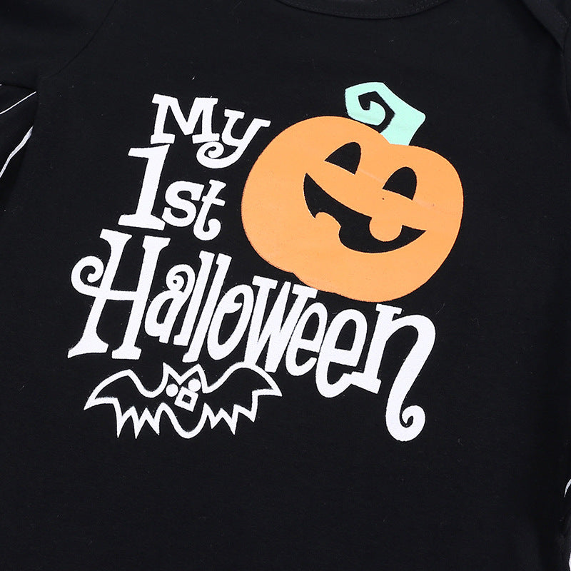 Halloween Baby Jumpsuit – Pumpkin & Letter Style