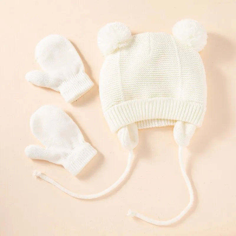 Baby Winter Knit Hat & Gloves Set – Cozy Ear Protection (2pcs)