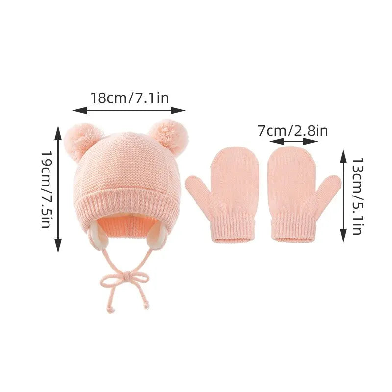 Baby Winter Knit Hat & Gloves Set – Cozy Ear Protection (2pcs)