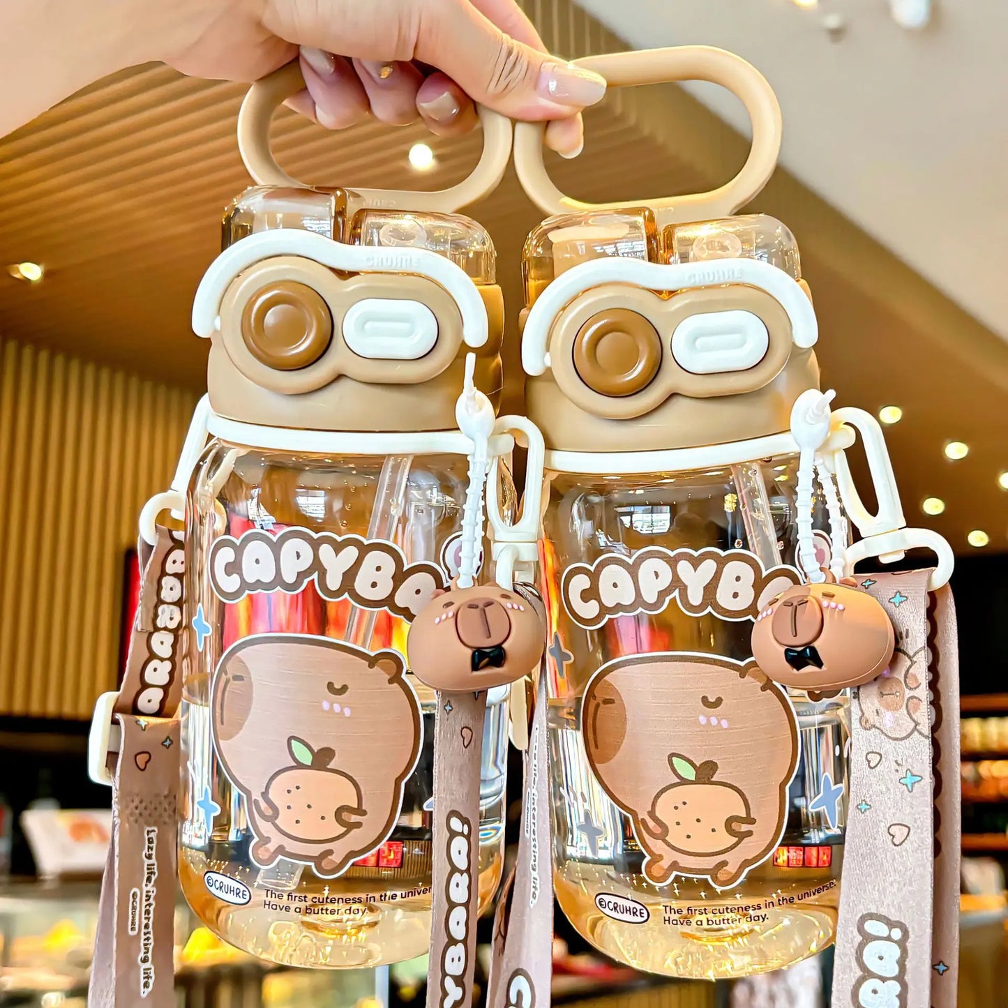 Kawaii Capybara Water Bottle with Straw – 600ml