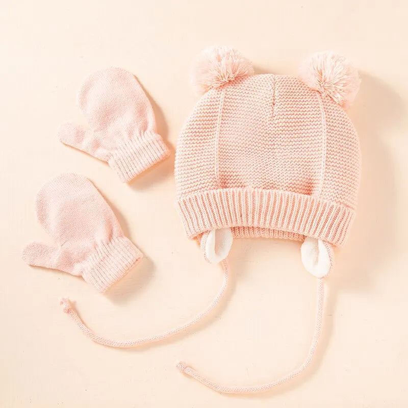 Baby Winter Knit Hat & Gloves Set – Cozy Ear Protection (2pcs)