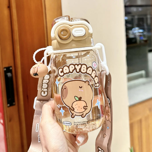Kawaii Capybara Water Bottle with Straw – 600ml