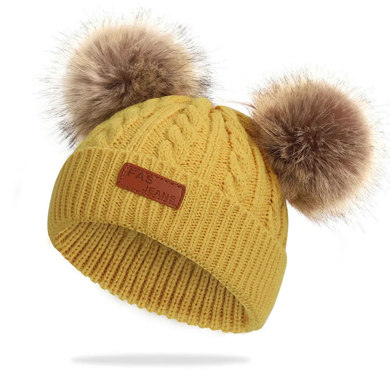 Double Pompom Baby Winter Hat – Knitted Beanie with Ear Protection