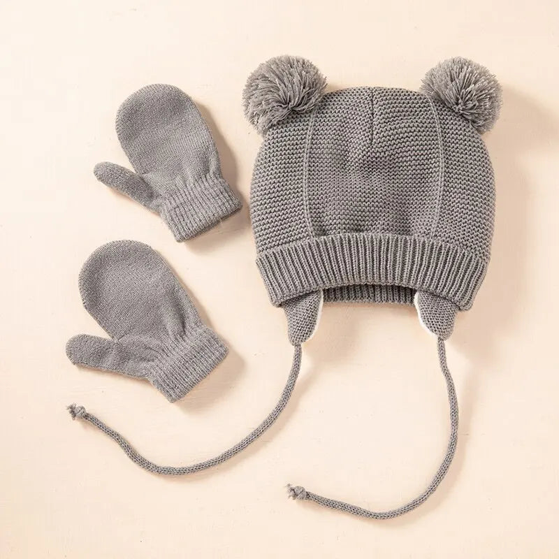 Baby Winter Knit Hat & Gloves Set – Cozy Ear Protection (2pcs)