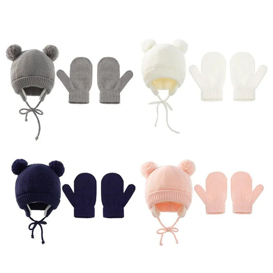 Baby Winter Knit Hat & Gloves Set – Cozy Ear Protection (2pcs)