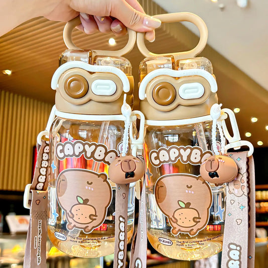 Kawaii Capybara Water Bottle with Straw – 600ml