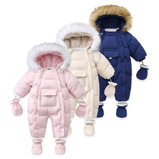 Winter Wool Jumpsuit – Cozy Hooded Romper for Baby Boys & Girls (3–24M)