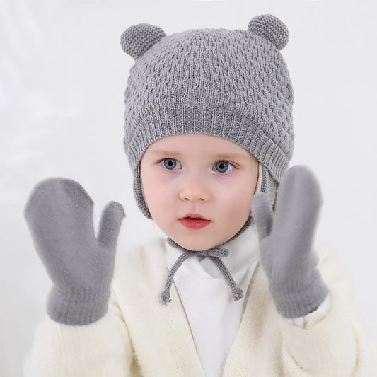 Baby Winter Knit Hat & Gloves Set – Cozy Ear Protection (2pcs)