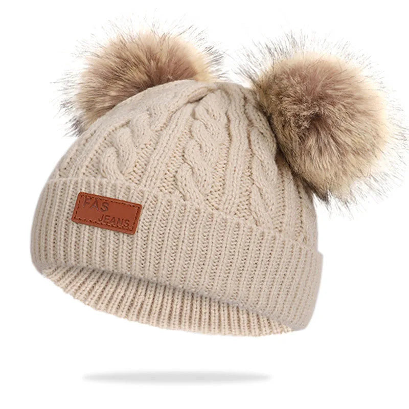 Double Pompom Baby Winter Hat – Knitted Beanie with Ear Protection