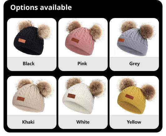 Double Pompom Baby Winter Hat – Knitted Beanie with Ear Protection