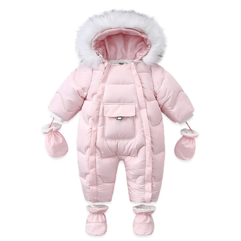 Winter Wool Jumpsuit – Cozy Hooded Romper for Baby Boys & Girls (3–24M)