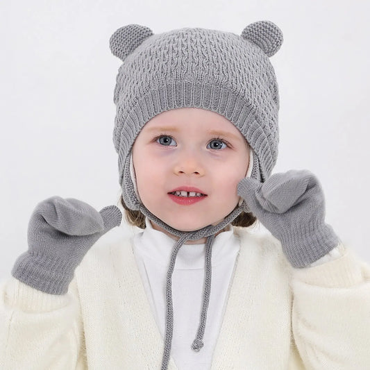 Baby Winter Knit Hat & Gloves Set – Cozy Ear Protection (2pcs)
