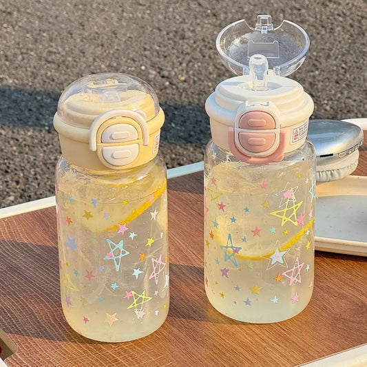 500ml Transparent Graffiti Straw Water Bottle with Strap – Leakproof & BPA Free