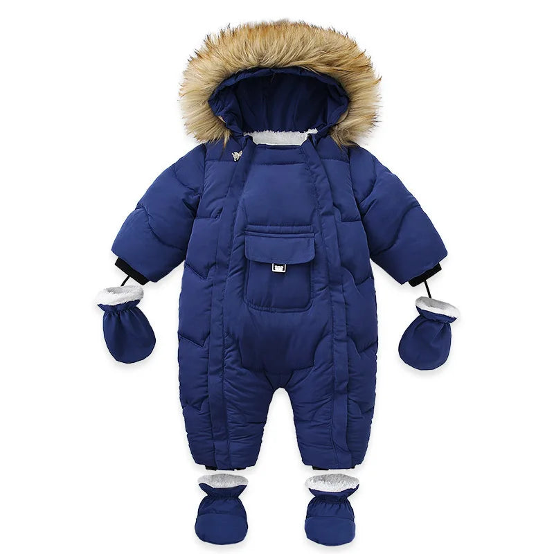Winter Wool Jumpsuit – Cozy Hooded Romper for Baby Boys & Girls (3–24M)