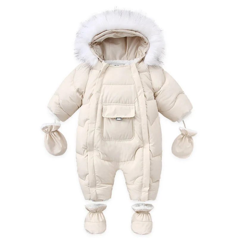 Winter Wool Jumpsuit – Cozy Hooded Romper for Baby Boys & Girls (3–24M)