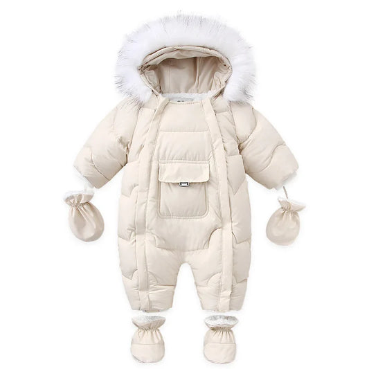 Winter Wool Jumpsuit – Cozy Hooded Romper for Baby Boys & Girls (3–24M)