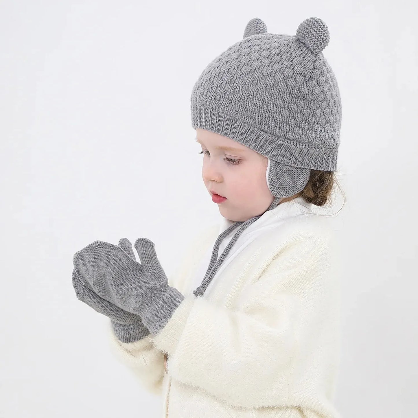 Baby Winter Knit Hat & Gloves Set – Cozy Ear Protection (2pcs)