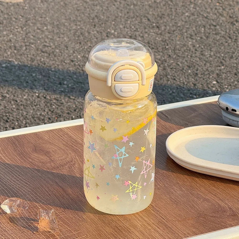 500ml Transparent Graffiti Straw Water Bottle with Strap – Leakproof & BPA Free